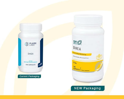Klaire Labs DHEA 25mg - Dehydroepiandrosterone Derived from Wild Yam - Micronized for Superior Absorption - Soy-Free, Hypoallergenic Supplement for Men & Women (100 Capsules)