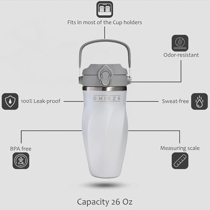 Shaker Bottle –26oz Double Wall Stainless Steel, No Mixing Tools Needed,Ideal for Protein Shakes,Water, Smoothies, Cocktails –Leak-Proof, Copper-Insulated, BPA-Free (Arctic Pearl)