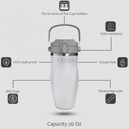 Shaker Bottle –26oz Double Wall Stainless Steel, No Mixing Tools Needed,Ideal for Protein Shakes,Water, Smoothies, Cocktails –Leak-Proof, Copper-Insulated, BPA-Free (Arctic Pearl)