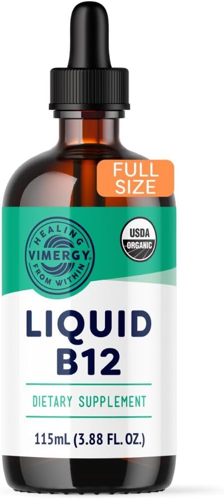 Vimergy Liquid B12 – Fast-Absorbing Brain Support – Energy Support Supplement – USDA Certified Organic, Vegan, Non-GMO – 115 Servings (115 mL)