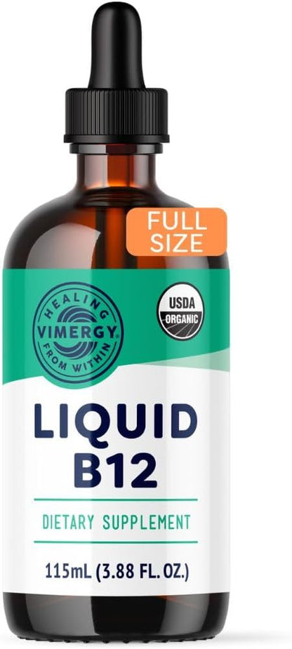 Vimergy Liquid B12 – Fast-Absorbing Brain Support – Energy Support Supplement – USDA Certified Organic, Vegan, Non-GMO – 115 Servings (115 mL)