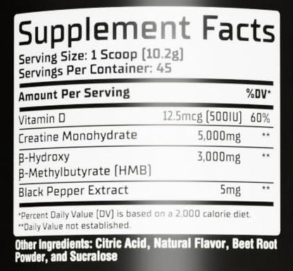 GMU SPORT - Creatine Monohydrate with HMB Powder - 45 Servings, Creatine HMB Supplements, Creatine with HMB for Increased Strength, Muscle Growth & Enhanced Energy, 3G HMB, Strawberry Lemonade