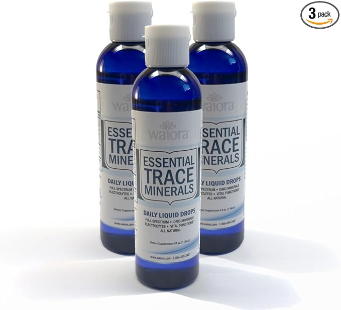 Waiora Essential Trace Minerals | Help Replenish Key Trace Minerals | 60+ Ionic Trace Minerals | Support Body’s Essential Functions, pH Balance | Plus Electrolytes for Hydration (3 Bott /144 serv)