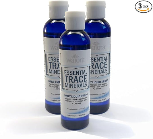 Waiora Essential Trace Minerals | Help Replenish Key Trace Minerals | 60+ Ionic Trace Minerals | Support Body’s Essential Functions, pH Balance | Plus Electrolytes for Hydration (3 Bott /144 serv)