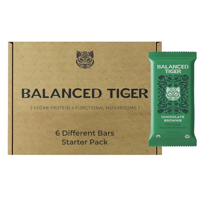 Organic Functional Mushroom Protein Bars | Made in USA | Full Dose (1500mg) Lions Mane, Chaga, Reishi & Cordyceps Bars | Vegan Protein Bars, Superfoods Protein Bars | 6 Bars Sampler Pack