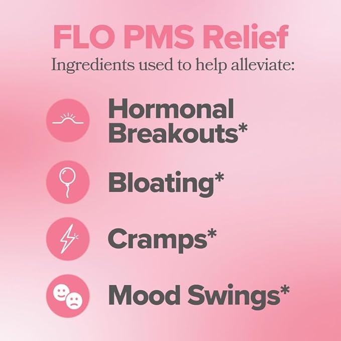 O Positiv FLO PMS Vitamins for Women, 30 Servings (Pack of 3) - Proactive PMS Relief - Targets Hormonal Breakouts, Bloating, Cramps, & Mood Swings with Chasteberry, Vitamin B6, & Lemon Balm
