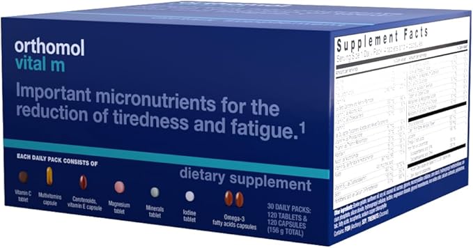 Orthomol Vital M Tablet Packets, Men's Multivitamin, 30-Day Supply, Vitamins A, B, C, D, E, K, Iodine, Omega-3