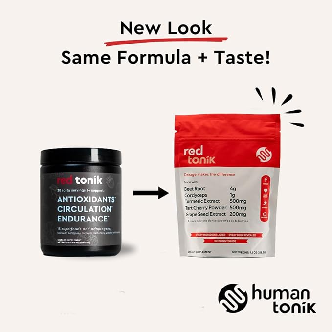 Red Tonik Superfood Powder |Beet Root |Mushroom |Turmeric |Daily Supplement with 13 Superfoods |Vitamins and Minerals |Boost Energy, Stamina |Post-Workout Recovery |Berry Flavor