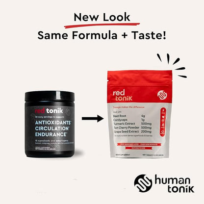 Red Tonik Superfood Powder |Beet Root |Mushroom |Turmeric |Daily Supplement with 13 Superfoods |Vitamins and Minerals |Boost Energy, Stamina |Post-Workout Recovery |Berry Flavor