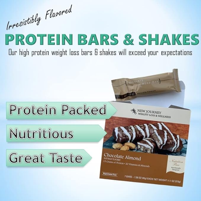 Chocolate Almond Bar - New Journey Weight Loss & Wellness - High Protein Meal Replacement Nutrition Bar (7 bars/box)