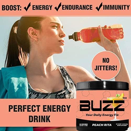 Morning Buzz Energy Drink Powder - Energy Boost Drink Mix - Sugar-Free Energy with Antioxidants - Morning Kickstart and Sports Nutrition Endurance Product - 30 Servings, Peach Rita, 8 Ounces