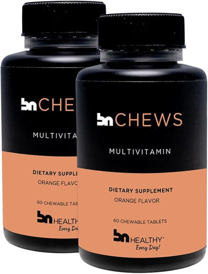 BN Chews Orange - Bariatric Multivitamin Chewable with 27 Essential Nutrients: Vitamins A, B6, B12, C, D3, 18 mg Iron & Calcium, Supports Men & Women Health(2 Pack)