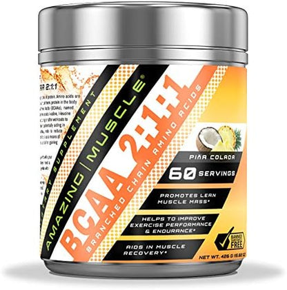 BCAA 2:1:1 Branched Chain Amino Acids Supplement | 6000 Mg Per Serving | Pina Colada Flavor | 60 Servings