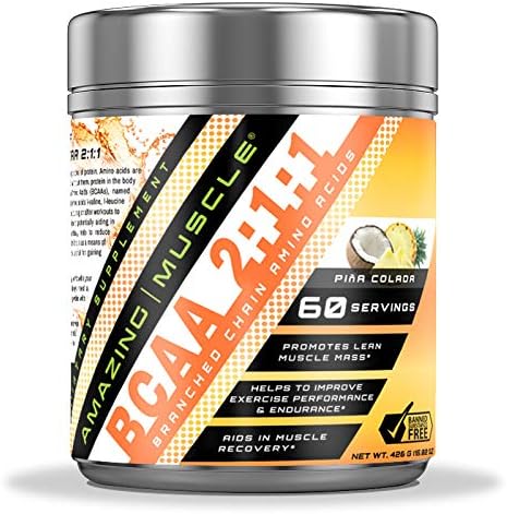 BCAA 2:1:1 Branched Chain Amino Acids Supplement | 6000 Mg Per Serving | Pina Colada Flavor | 60 Servings