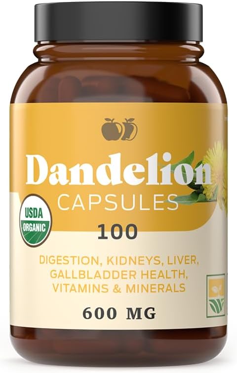 Complete Natural Products Pure Organic Dandelion Root Capsules - 530mg Capsules 100 Pills Dried Dandelion Root Herbal Supplement
