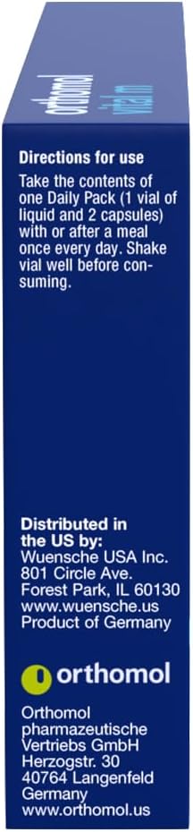 Orthomol Vital M Vial, Men's Multivitamin, 7-Day Supply, Vitamins A, B, C, D, E, K, Calcium, Iodine, Omega-3…