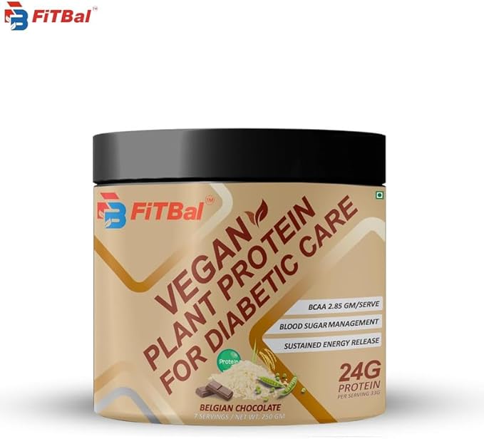 Belgian Chocolate Vegan Plant Protein Powder for Diabetic Care 250 Gram (7 Servings) Serving Quantity-33G 24G Protein Per Serving, Glutamine - 3.32 Gm