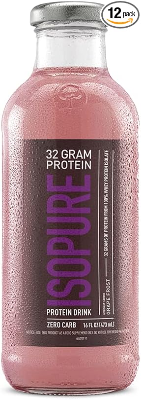 Isopure Zero Carb 32g Protein Ready-to-Drink, Whey Protein Isolate, Grape Frost, 16 Fl Oz (12 Bottles)
