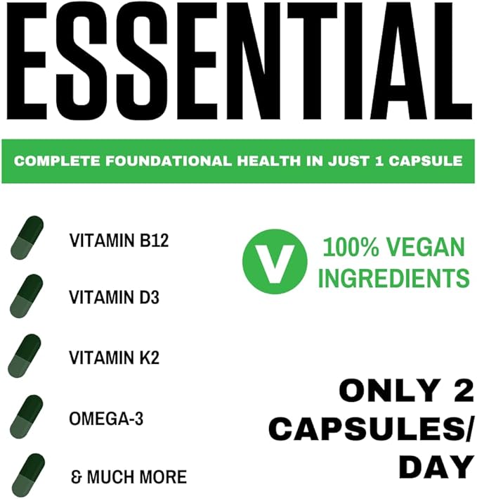vedge Vegan Omega 3 - Daily Multivitamin Contains Vitamin D, Vitamin B12, Algal Oil for Vegan EPA & DHA - Natural Vitamins, Minerals - 30 Day Supply Nutrition Essential