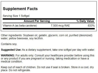 Swanson Beta-Carotene (Vitamin A) 25000 Iu (7500 mcg) 100 Sgels (2 Pack)