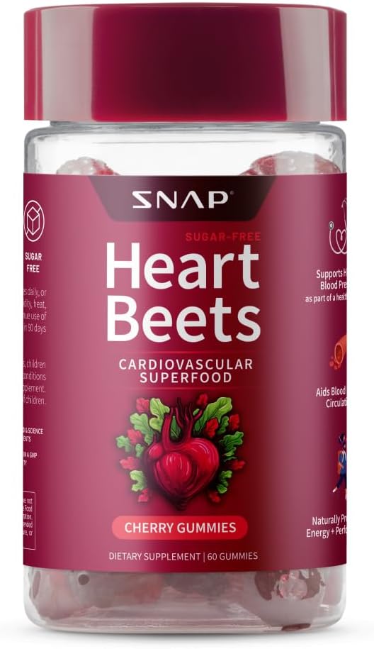 Snap Supplements Heart Beet Gummies, Blood Flow and Blood Circulation Supplements, Heart Health Supplements, 60 Count