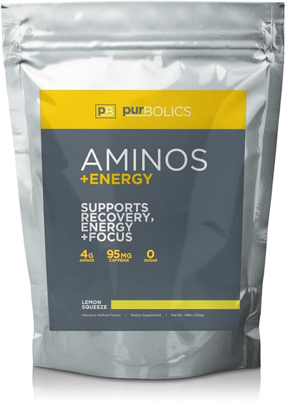 Aminos + Energy, Supports Recovery, Energy & Focus, 95mg of Caffeine, 0 Sugar & 60 Servings (Lemon Squeeze)
