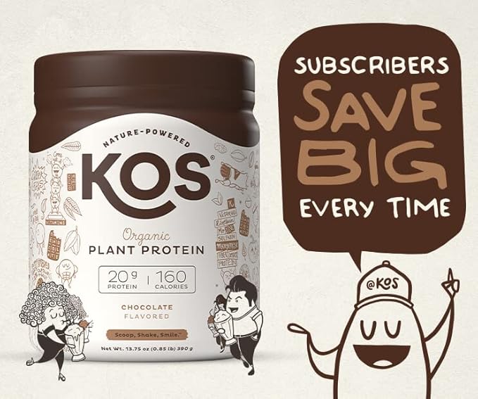 KOS Vegan Protein Powder, Chocolate USDA Organic - Low Carb Pea Protein Blend, Plant Based Superfood with Vitamins & Minerals - Keto, Soy, Gluten Free - Meal Replacement for Women & Men - 10 Servings