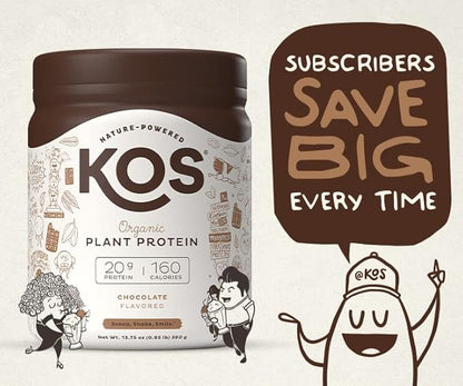KOS Vegan Protein Powder, Chocolate USDA Organic - Low Carb Pea Protein Blend, Plant Based Superfood with Vitamins & Minerals - Keto, Soy, Gluten Free - Meal Replacement for Women & Men - 10 Servings