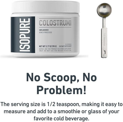 Bundle of Isopure Bovine Colostrum Supplement Powder, Gently Processed, 90 Servings + Isopure Unflavored Creatine Monohydrate Powder, 5g Creatine Monohydrate per Scoop, 100 Servings, 500g