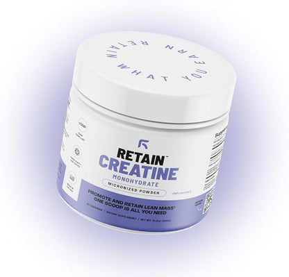 RETAIN Creatine Monohydrate Powder (60 Serv) - 100% Micronized High Absorption Creatine Monohydrate, Lean Muscle Mass & Recovery