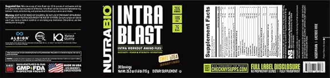 NutraBio Intra Blast BCAA EAA Electrolyte and Hydration Powder - Amino Acid Supplement, EAA/BCAA Powder - Non-GMO and Gluten Free - Sweet Tea - 30 Servings