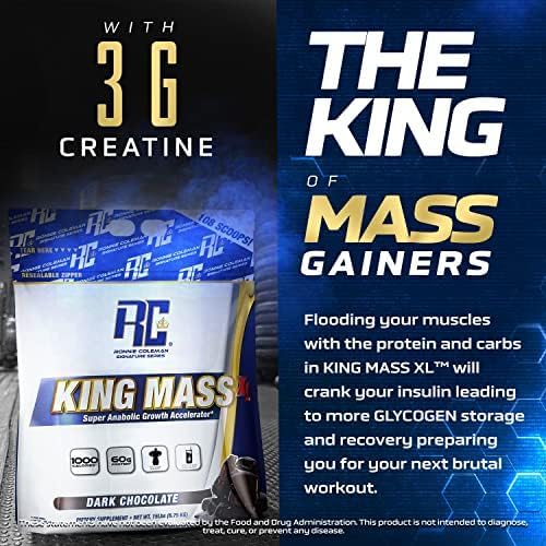 Ronnie Coleman Signature Series King Mass XL Mass Gainer Protein Powder, Muscle Gainer, 60g Protein, 180g Carbohydrates, 1,000+ Calories, Creatine and Glutamine, Cookies N' Cream, 20 Pound