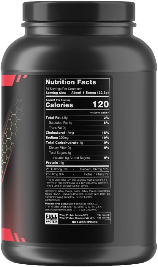 Gorilla Mode Premium Whey Protein - Strawberry Banana / 25 Grams of Whey Protein Isolate & Concentrate/Recover and Build Muscle (30 Servings)