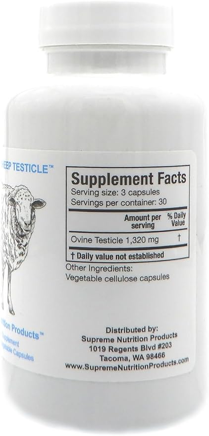 Supreme Nutrition Sheep Testicle - 100% Grass Fed and Finished in New Zealand, 90 Capsules of Pure Ovine Testicle
