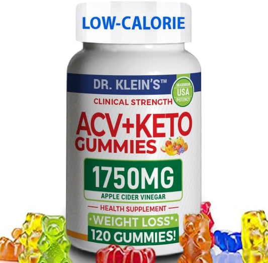Keto ACV Gummies - Low-Calorie, Clinical Strength 1750mg, Apple Cider Vinegar Gummies with The Mother - Supports Advanced Weight Loss, Digestion, Cleansing - (120 Count)