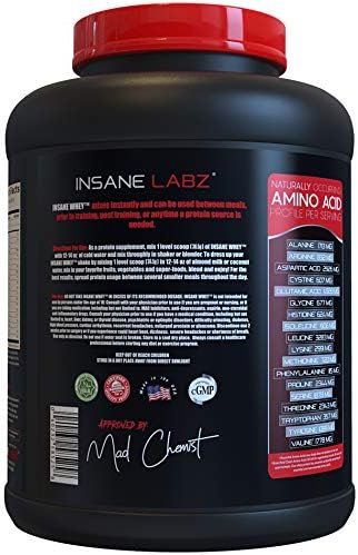 Insane Labz Insane Whey,100% Muscle Building Whey Protein, Post Workout, BCAA Amino Profile, Mass Gainer, Meal Replacement, 5lbs, 60 Srvgs, (Chocolate)