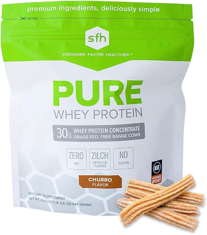 SFH Pure Whey Protein Powder Best Tasting Grass Fed Whey | All Natural | Non-GMO, No Artificials, Soy Free, Gluten Free (Churro, 20 Serving Bag)