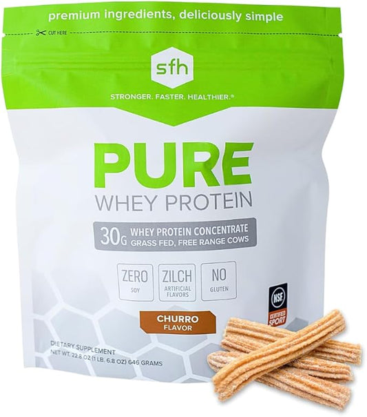 SFH Pure Whey Protein Powder Best Tasting Grass Fed Whey | All Natural | Non-GMO, No Artificials, Soy Free, Gluten Free (Churro, 20 Serving Bag)