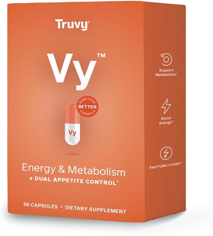 Truvy Vy Dual Appetite Suppressant for Weight Loss - 30-Day Kit - Energy & Metabolism Booster - Food Dietary Supplements for Women & Men - 1 Box of Vy™ (56 Capsules)