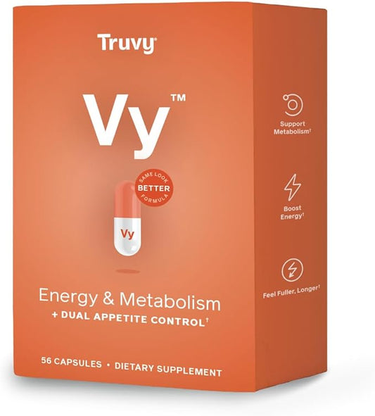 Truvy Vy Dual Appetite Suppressant for Weight Loss - 30-Day Kit - Energy & Metabolism Booster - Food Dietary Supplements for Women & Men - 1 Box of Vy™ (56 Capsules)