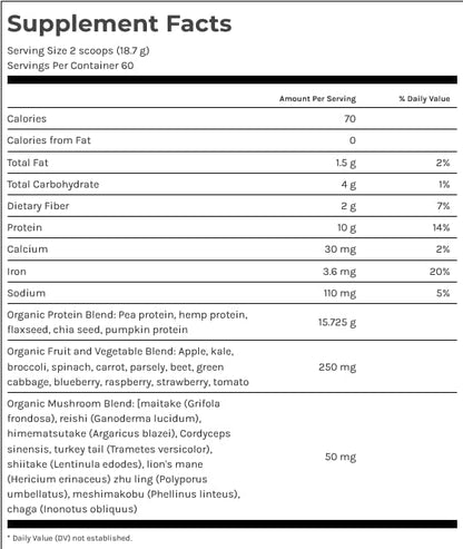 Dr. Fuhrman Pro-Boost Superfood Powder, Certified Organic, with Pea and Hemp Protein, Flax and Chia Seeds, 10 Mushroom Extracts, Vanilla Flavor, 60 Servings, Vegan