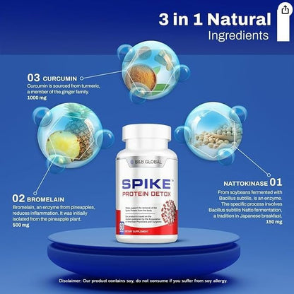 Spike Protein Detox | Nattokinase 3000Fu, Bromelain 500mg, Curcumin 1000mg | 60 Capsules - 30-Day Supply | Promotes Natural Balance | Spike Support Formula | Unflavored