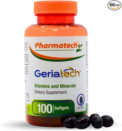 Senior multivitamins, Vitamins and Minerals Supplement, Women and Men Over 60, with Vitamin B12, Easy to Swallow, 100 softgels, by Pharmatech®