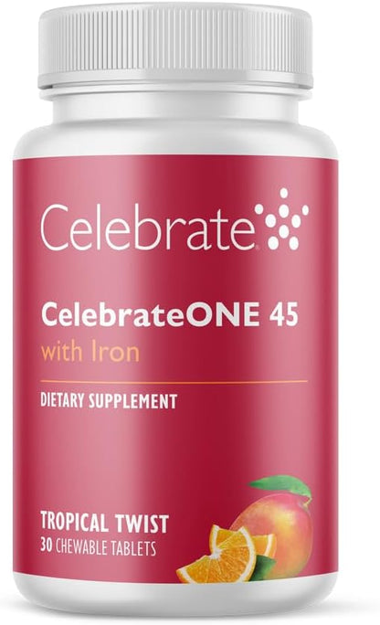 Celebrate Vitamins CelebrateONE 45 Chewables, 45mg Iron - One A Day Bariatric Multivitamin, Essential Vitamins & Minerals - Gastric Bypass & Sleeve Gastrectomy Supplement - Tropical (30 Tablets)