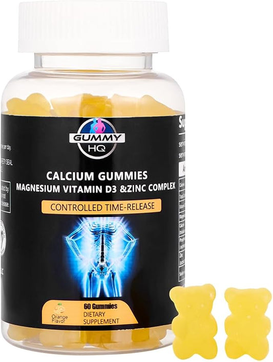 Calcium Gummies - Supports Calcium Levels - Vitamin D3, Magnesium, and Zinc - Fruit Juice Extract - Time-Release Formula - Supports Bone Strength - Gluten Free
