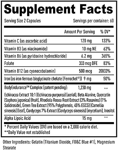 Natural Endurance and Oxygen Supplement to Help VO2 max w/Rhodiola Rosea, B12, and Alpha Lipoic Acid (120 Capsules) (30 Day Supply)