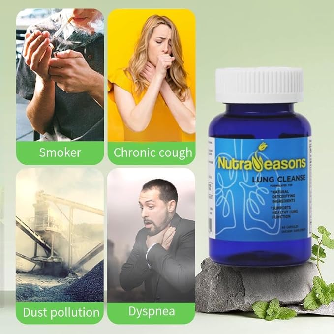 NutraSeasons Lung & Bronchial Cleanse & Detox | Respiratory Health | Immune Support | 12 Purify Ingredients | Ginger, Hawthorn Berry, Turmeric, Elecampane Root Extract, Vit A, C, D3, B6, B12 | 60 Caps