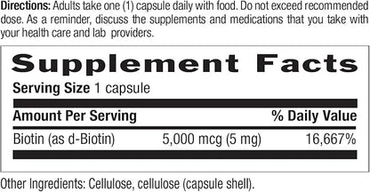 Country Life - Biotin High Potency, 5 mg - 60 Vegan Capsules