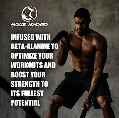 Muscle Munchies Creatine Chewable Gummies for Men & Women-Infused with Beta Alanine-5g of Creatine Per Serving-Increases Strength, Muscle Growth, Endurance, & Recovery-Vegan, NonGMO (Strawberry Burst)