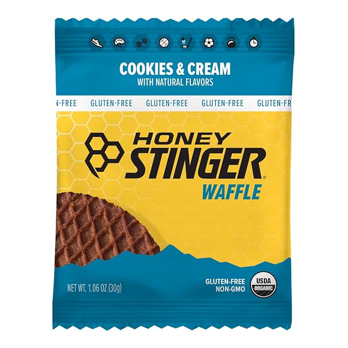 Honey Stinger Organic Gluten Free Cookies & Cream Waffle | Energy Stroopwafel for Exercise, Endurance and Performance | Sports Nutrition for Home & Gym, Pre & During Workout | 16 Waffles, 16.96 Ounce